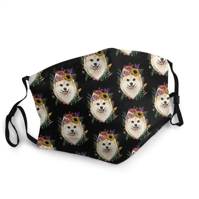 

Floral Pomeranian Dog Adjustable Face Mask Unisex Adult Pet Spitz Puppy Dustproof Protection Cover Respirator Mouth-Muffle