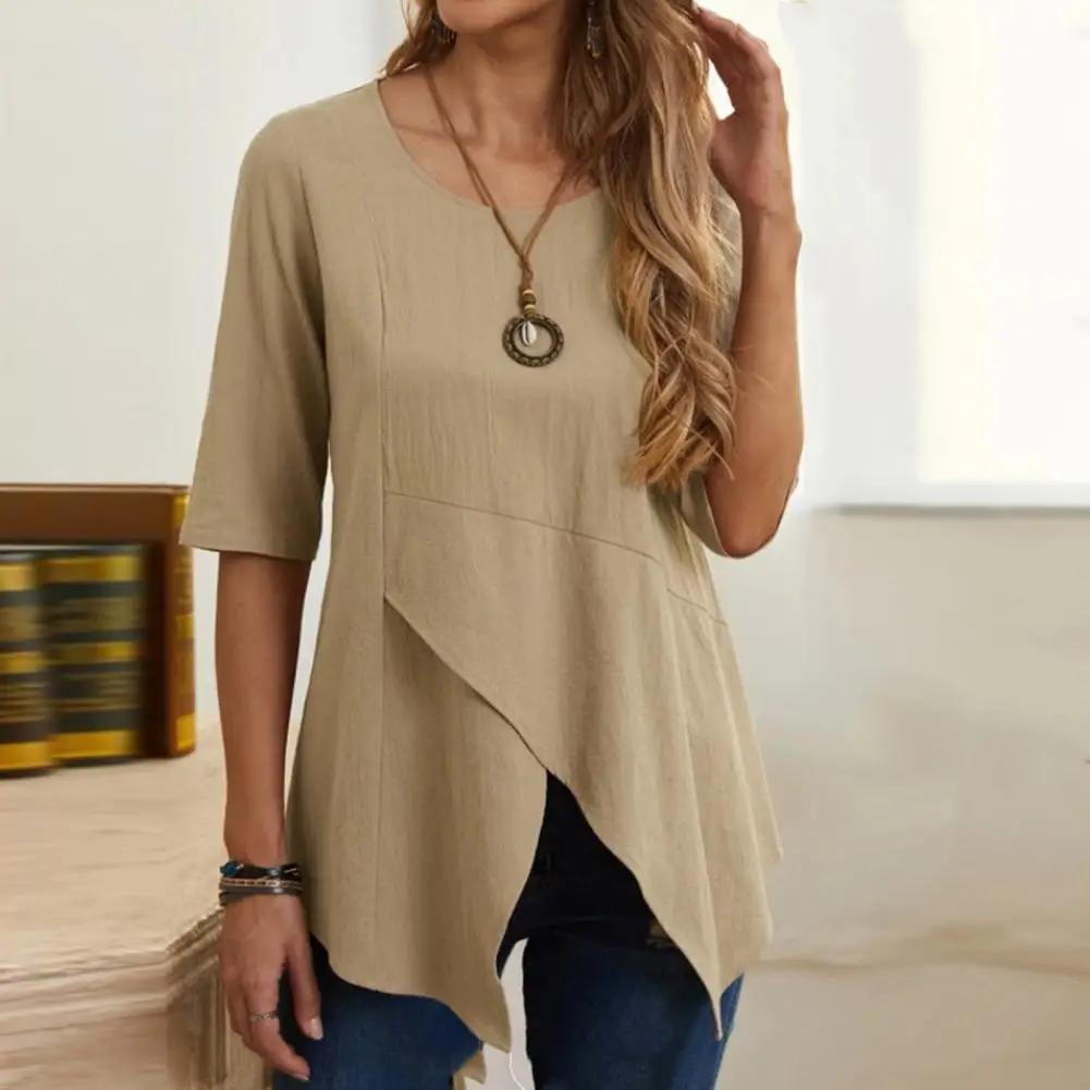 

Women's t-shirt Summer Half Sleeve Irregular Hem T-shirt Quick Drying O Neck Solid Color Women Blouse Pullover Top Casual