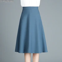 high waist office midi skirts for women 2022 spring summer work wear pleated a line skirts female casual saia blue black khaki
