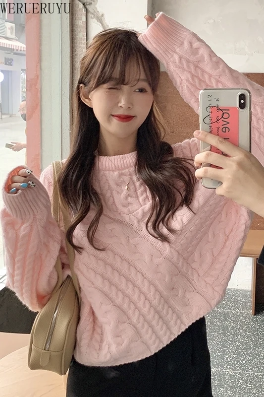 

WERUERUYU Women Sweater Long Sleeve Korean 2020 New Sweet Pullover Knitwear