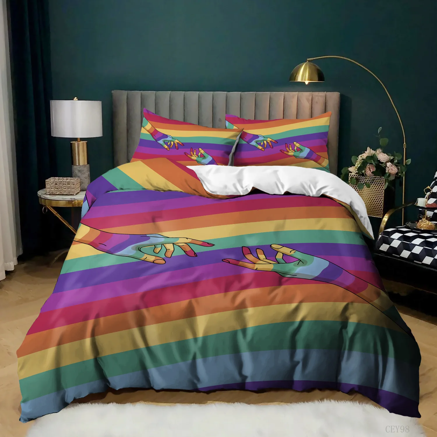 

Couple Rainbow Style Bedding Set For Bedroom Soft Bedspreads For Bed Linen Comefortable Duvet Cover Quilt And Pillowcase