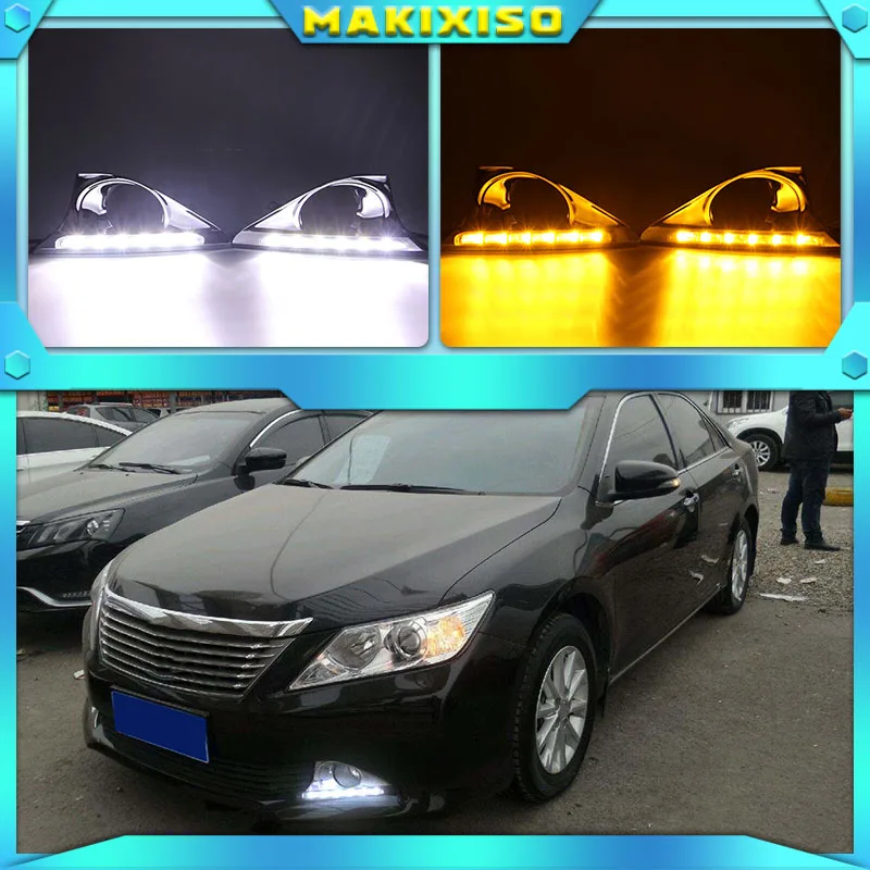 

2Pcs DRL For Toyota Camry 2012 2013 2014 Daytime Running Lights fog lamp cover with yellow turn signal daylight