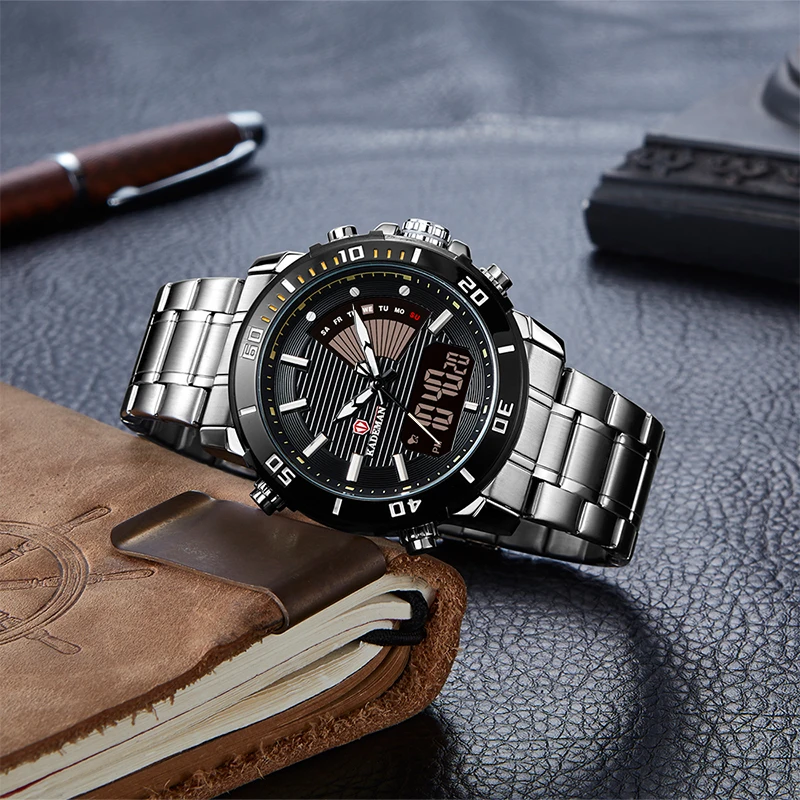 

KADEMAN New Fashion Mens Watches With Stainless Steel Top Brand Luxury Sports Quartz Dual Display Watch Men Relogio Masculino