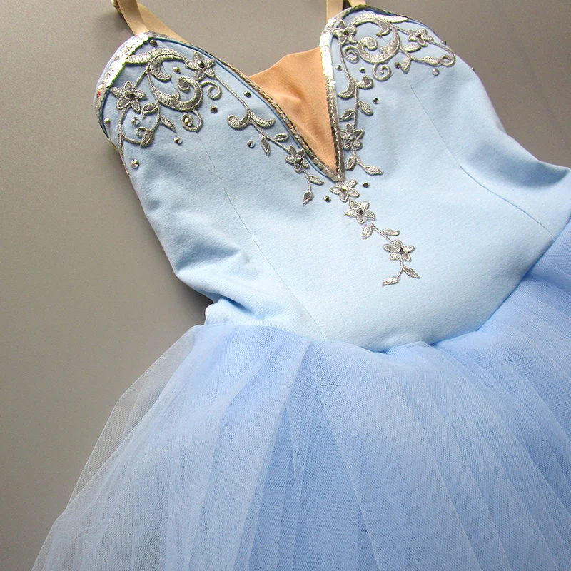 Голубое балетное платье длинное фатиновое для взрослых Женский балетный костюм