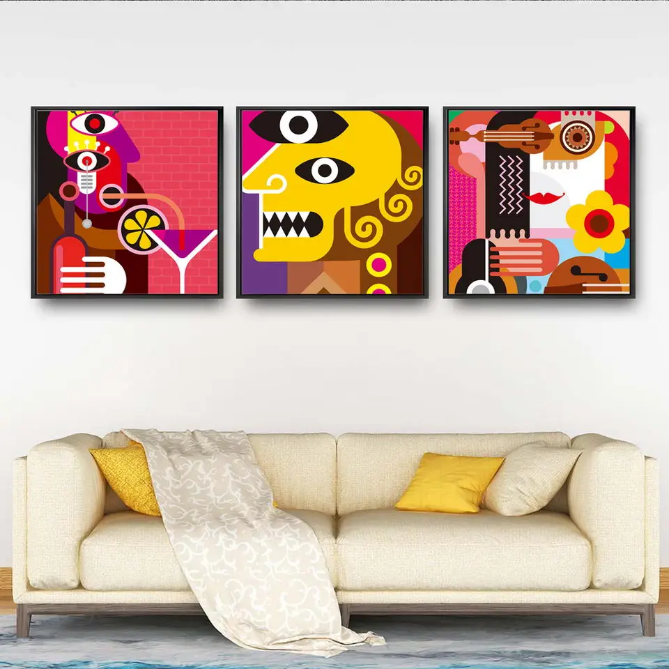 

Home Decoration Painting Print Canvas Wall Art Pictures Square Poster Oil Unframed Drawings Abstract characters Red Yellow