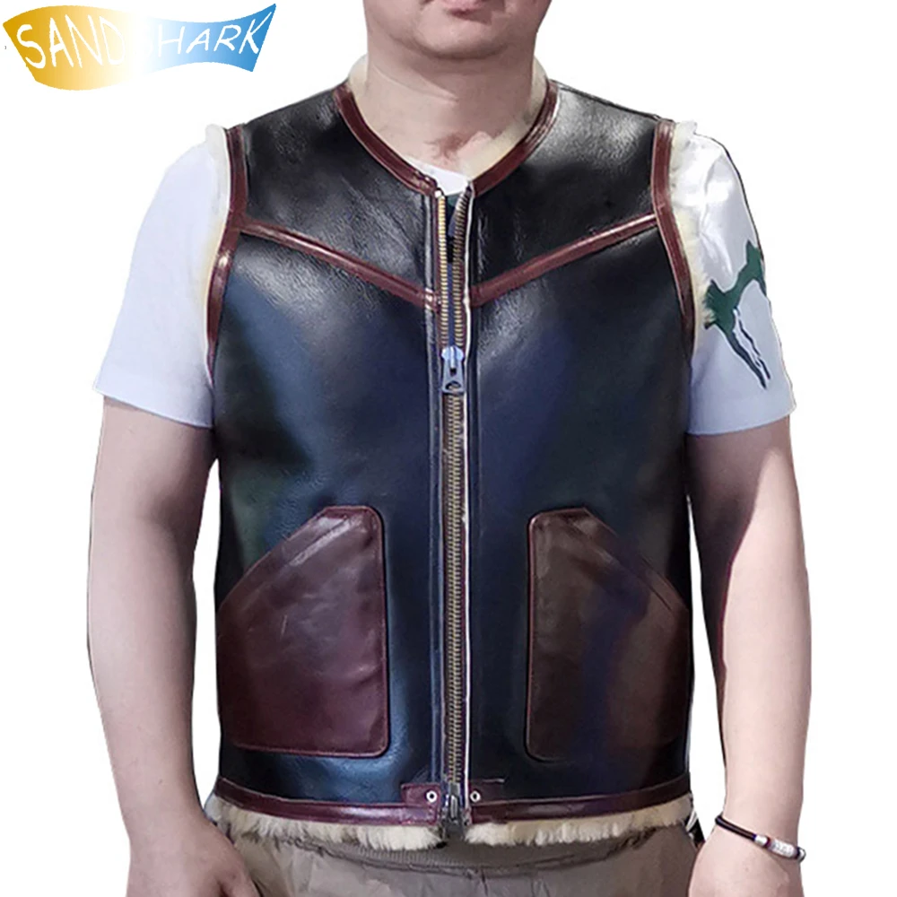 

Super Quality Genuine Sheep & Horse Leather Waistcoat For Men 2021 Merino Shearling Fur Vests Male Winter Warm Sleeveless Jacket