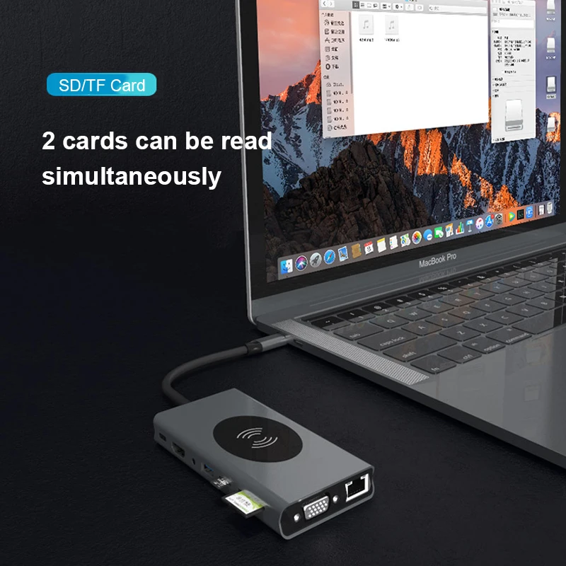 Basix USB Type C концентратор HDMI совместимый RJ45 беспроводной зарядки SD Card Reader сплиттер