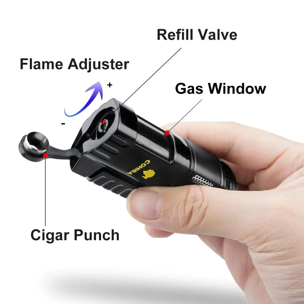 COHIBA сигаретный фонарь зажигалка 4 наполнителя Бутановая Зажигалка Quad Jet Flame для
