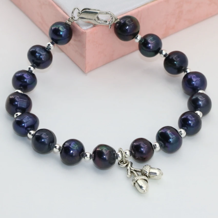 Factory Outlet натуральный черный пресноводным культивированным жемчугом 8-9 мм круглые