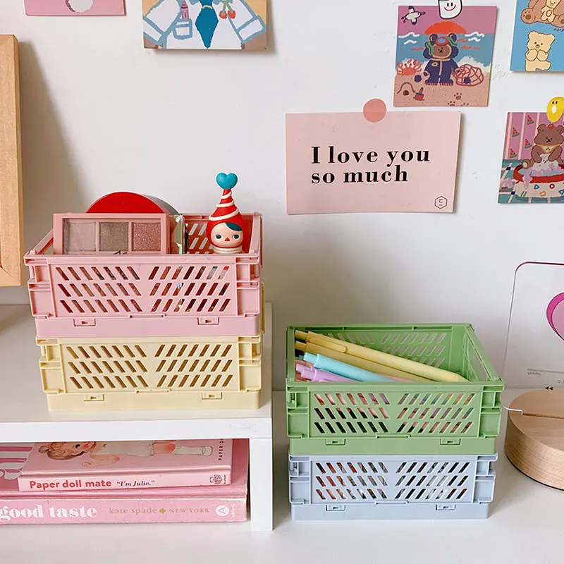 

Folding Storage Box Household Kitchen Storage Basket Desktop Drawer Organizer Plastic Storage Box