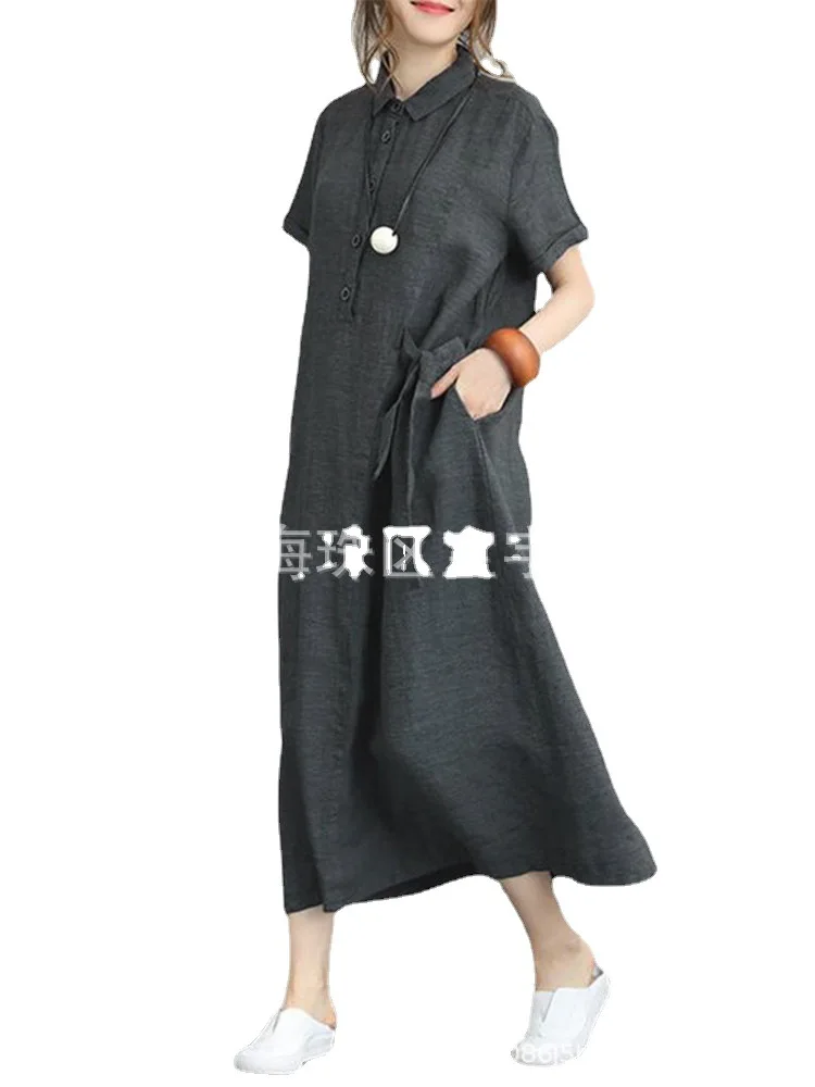 

2021 cross border new women's casual door tube button casual loose short sleeve pocket women's dress