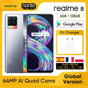 realme 8 rmx3085 cellphone global version 6gb ram 128gb rom 6 4 fhd amoled screen 64mp ai quad camera mtk helio g95 5000mah free global shipping