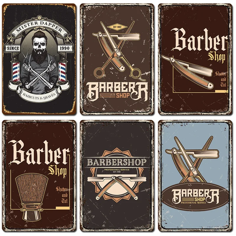 ВИНТАЖНЫЙ ПЛАКАТ Парикмахерская Оловянная живопись железная листовая вырезка