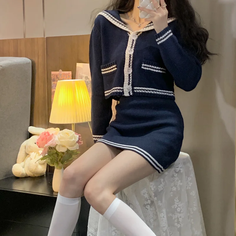 Женский костюм с юбкой универсальный свободный свитер контрастных цветов