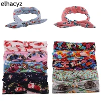 10pcslot new floral rabbit ears hairband girls bunny ears headband kids hair accessory women patterned topknot cotton headwrap