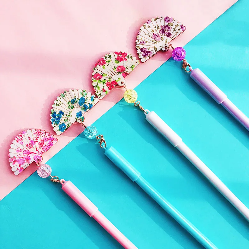 Китайский Стиль творчества гелевая ручка деревянная вентилятор кулон с черной