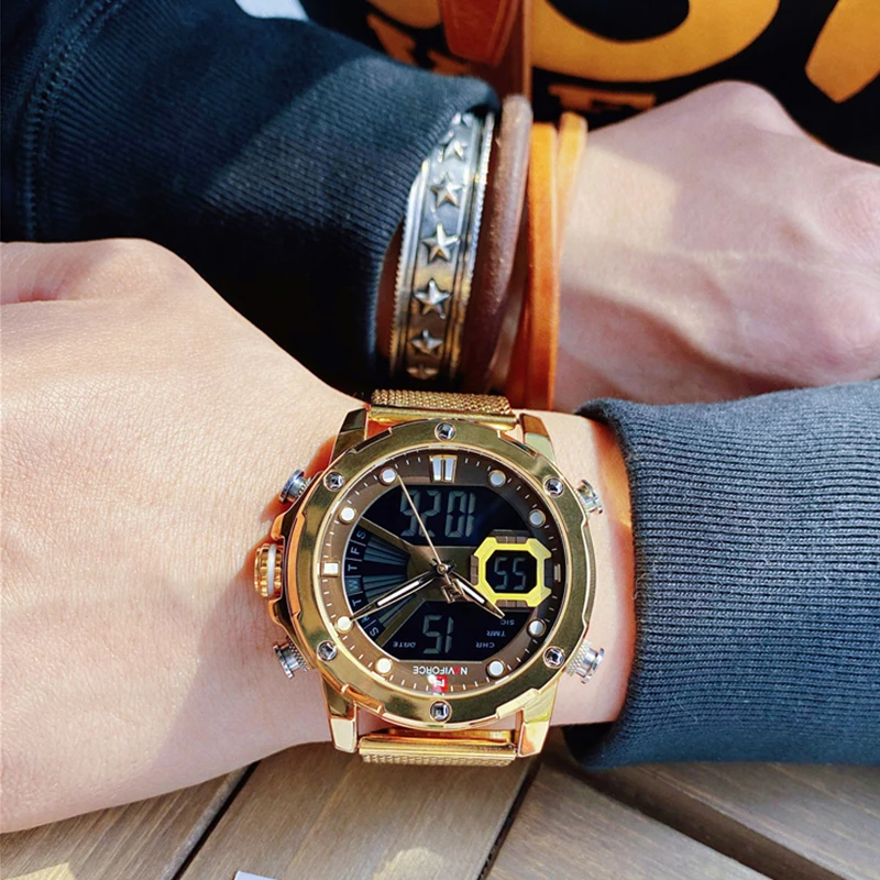 NAVIFORCE мужские часы кварцевые Светодиодные Цифровые Военные Спортивные из