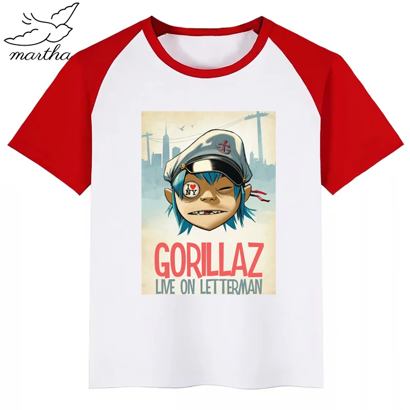 Мультяшным принтом Gorillaz футболка с из мультфильма Рисунок забавные детские