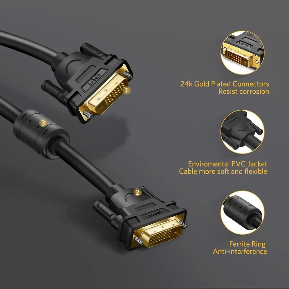 Кабель Ugreen DVI стандарта штекер видеокабель 2K D 24 + 1 С двумя звеньями адаптер м 2 5 10 15