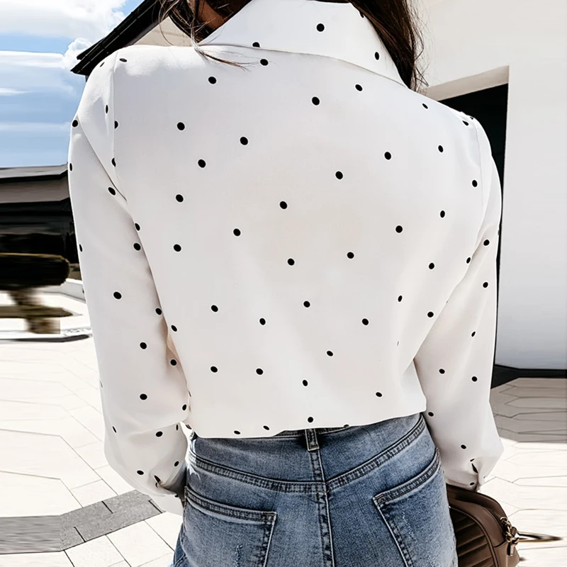 

Spring Turn-down Collar Women Blouses Shirts Casual Polka Dot Office Ladies Shirt Tops Fashion Long Sleeve Single Breasted Blusa