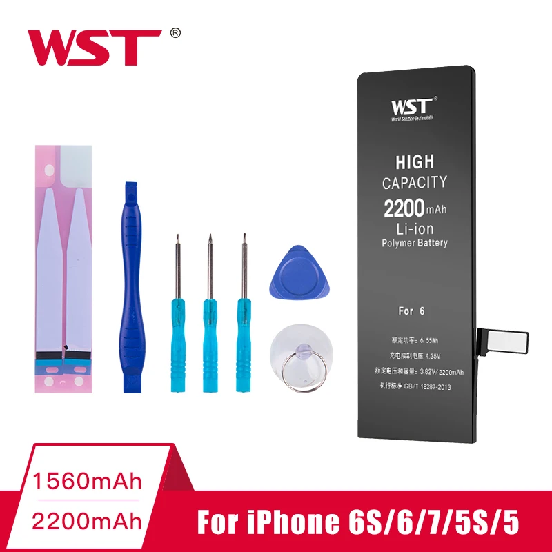 WST аккумулятор для телефона высокой емкости для Apple iPhone 6, 6 S, 7, 5, 5S, сменные батареи, внутренняя батарея для телефона с полным набором инструментов
