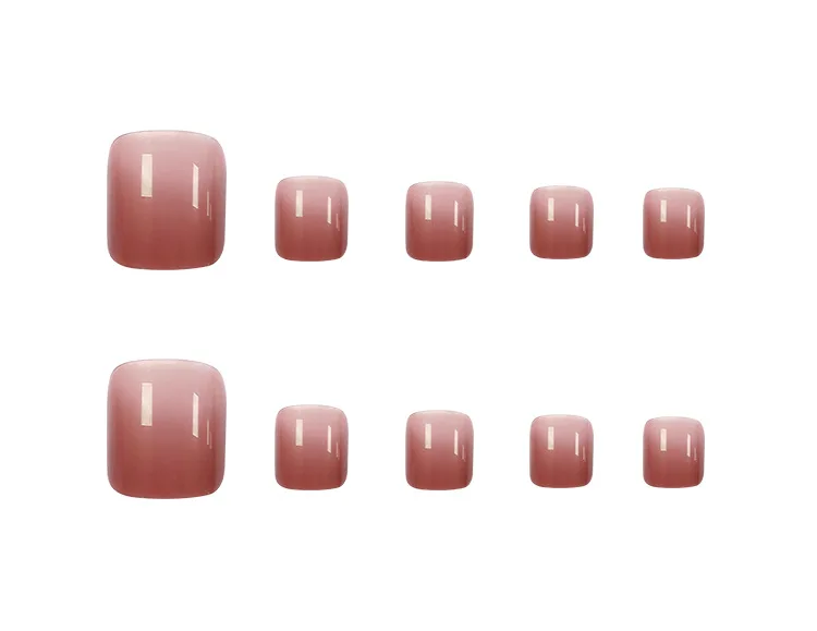 

24pcs Light Red Wear Short Paragraph Fashion Manicure Patch False ToeNails Save Time Wearable ToeNail Patch