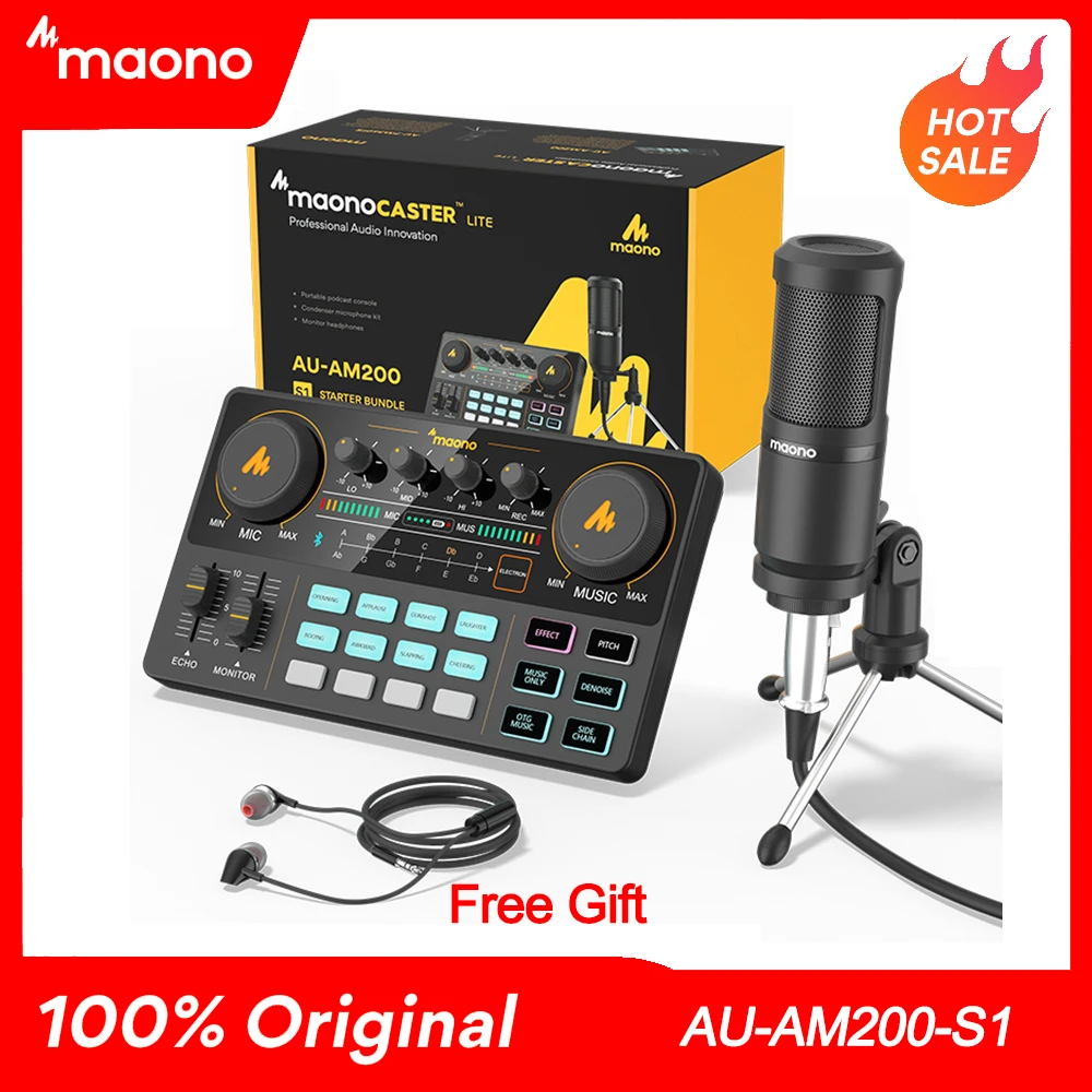 Maono Caster Am200 s1 Полнокадровый микрофон миксер звуковая карта аудио Podmaster с Codener Mic &