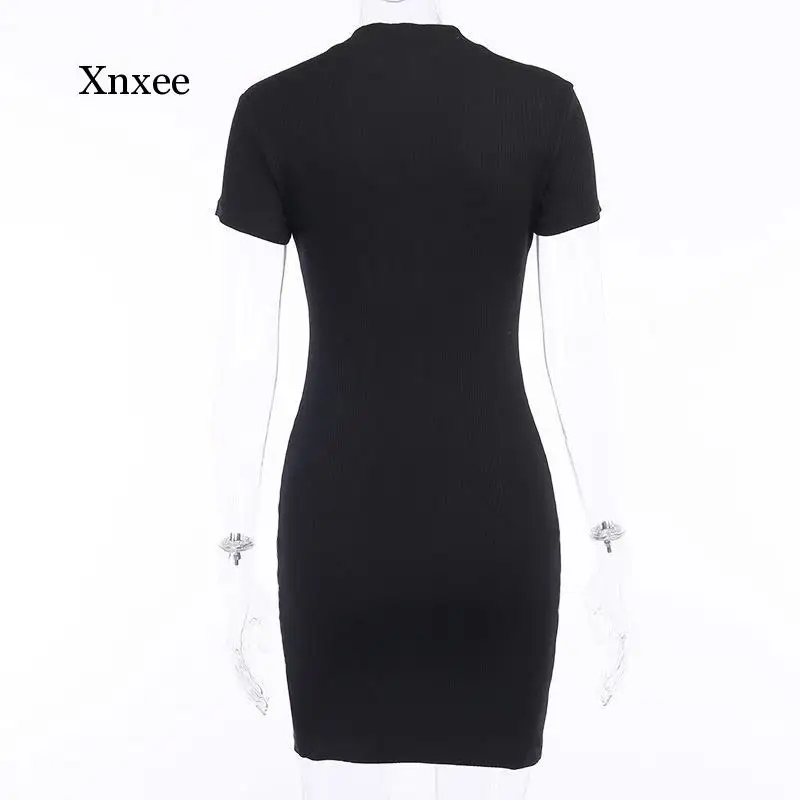 

Winter and Autumn Women's New Stand-Up Collar Zipper Deep V-Neck Solid Color Stretch Pencil Party Mini Dress