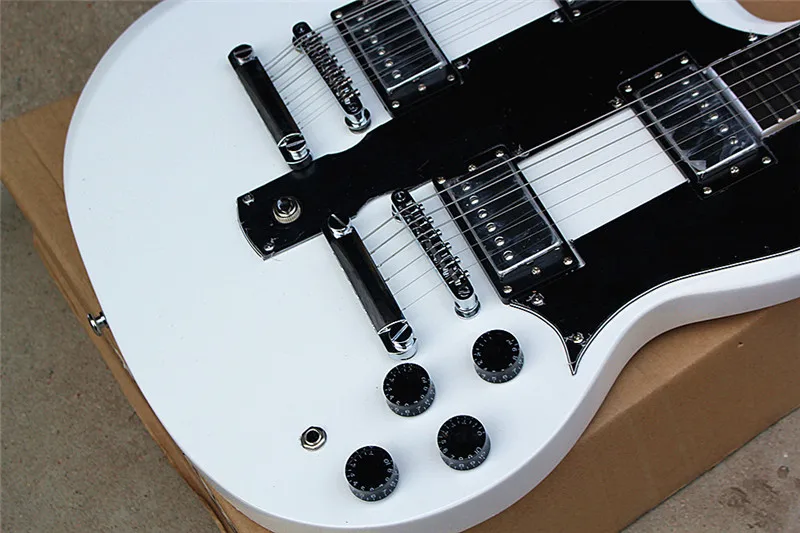 Электрическая гитара с двойной шеей 6 струн + 12 темно-фиолетовое тело