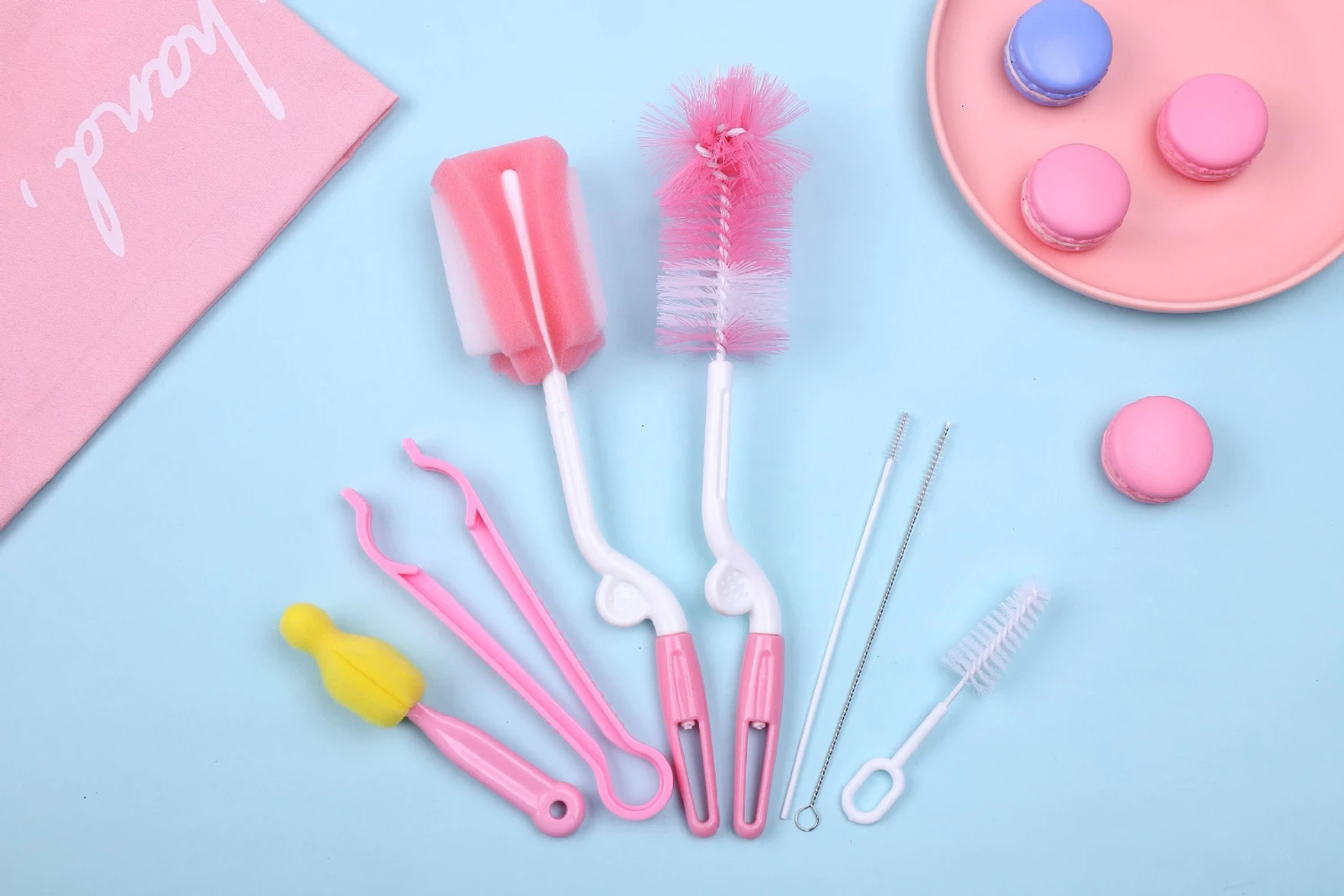 pink 7 шт./компл. детские высокие носки Класс чистящей губкой ребенок специальная щетка для бутылки с ручкой для очистки посуда щетка Стекло Специальные щетки - Цвет: pink