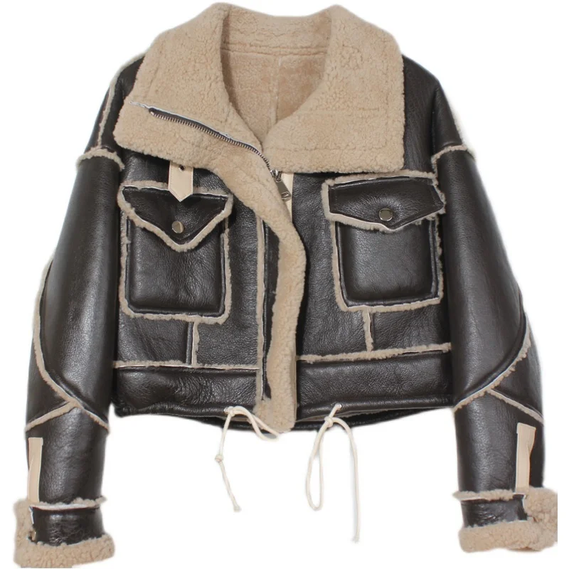 Осенне-зимние короткие пальто из искусственной кожи для отдыха Женская Толстая