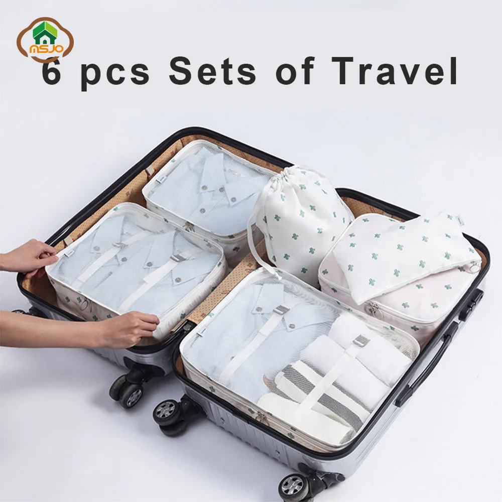 MSJO Travel Set Organizer Bags Portable Cosmetics Pouch Suitcase Home Waterproof 6pcs Clothes Shoes Bra Luggage | Дом и сад