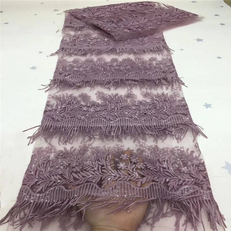 

Latest African Laces 2021 pink Tassel Lace Embroidery Lace Fabric Mesh Lace Trim Bridal Lace With sequins For Nigerian Dresses