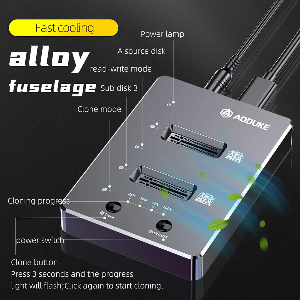 

Type C to USB 3.0 M.2 SATA NGFF SSD Hard Disk Drive Docking Station Dual Bay External Offline Clone Adapter Box Hard Enclosure