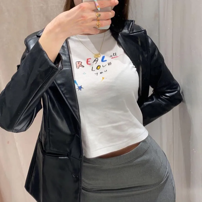 

2021 Letter Print Slim Short Woman Cotton T-shirts O Neck Short Sleeve Summer Women T-shirt Tee Fashion White Tops 100% Cotton