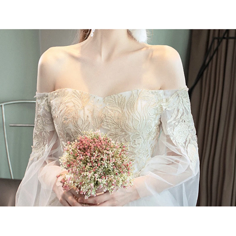 Роскошные кружевные свадебные платья с вышивкой 2021 длинный шлейф 100 см Белый/цвет