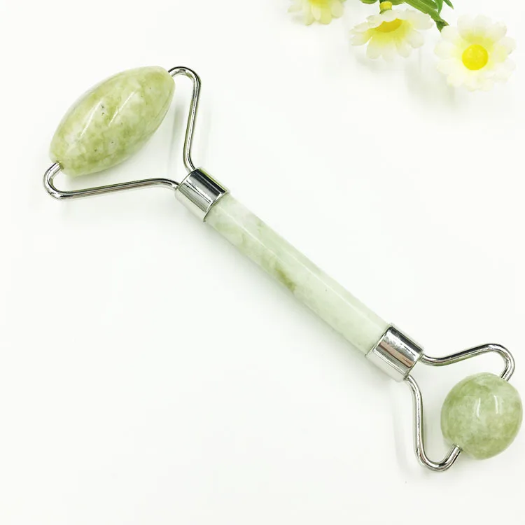 

Ролик для массажа лица Guasha с двойными насадками, натуральный Нефритовый камень, подтяжка лица, расслабление тела, похудение, красота, шея, то...