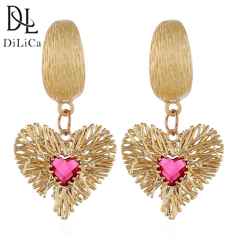 DiLiCa простые Винтажные серьги для женщин сережки в форме сердца с кристаллами