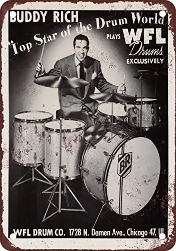 

1954 Buddy Rich for WFL Drums Vintage Look Reproduction Metal Tin Sign 12X18 Inches