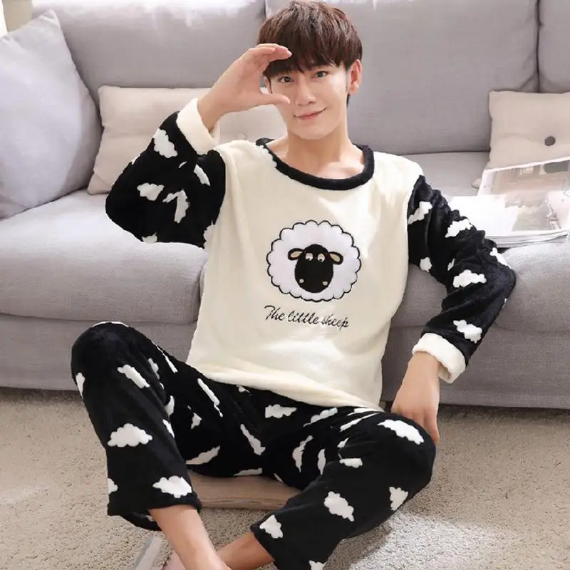 Бархатная Пижама для пар кораллового цвета с милыми овечьими ушками утепленный