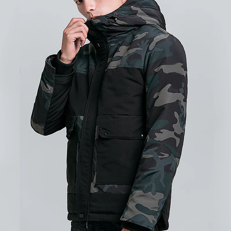 Covrlge Men Zipper Hooded Coat Parka Winter Camouflage Men's Jacket Warm Fits Big-pocket Coat Men's Clothes MWM093