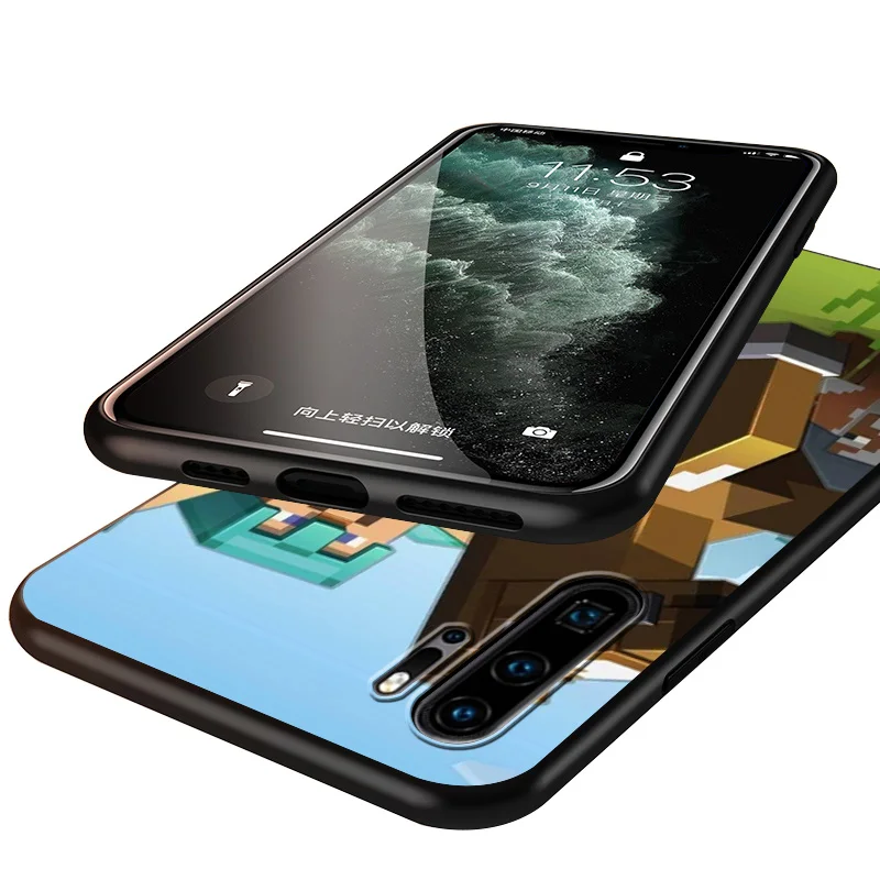 

Video game mini world Silicone Cover For Huawei P40 P30 P20 Pro P10 P9 P8 Lite E Plus 2019 2017 5G Black Soft Phone Case