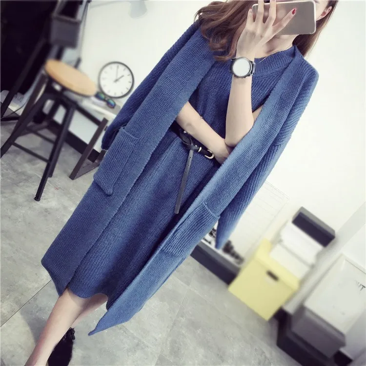 Осень-зима 2018 женское длинное платье-жилет кардиган свитер без рукавов
