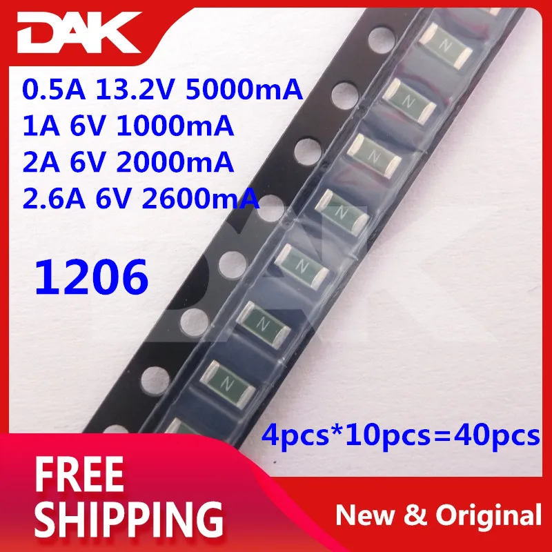 40 шт. комплект 1206 предохранитель SMD самовосстановление сбрасываемый 0.5A/1A/2A/2,6 каждый 10 штук