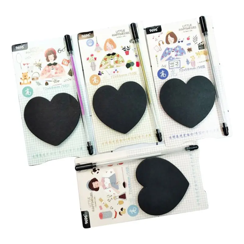 50 листов черных клейких заметок с флуоресцентной ручкой набор креативных