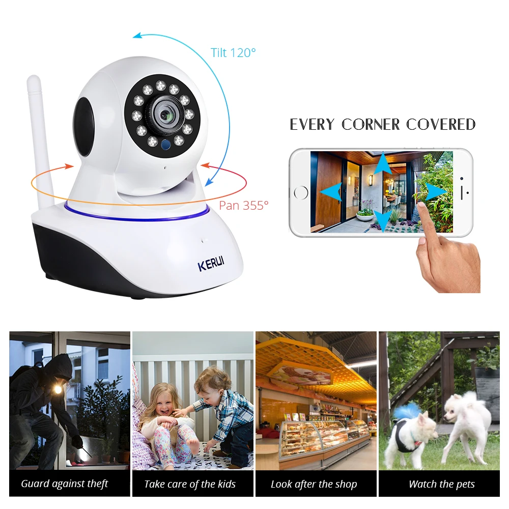 Беспроводная домашняя ip-камера KERUI 720P 1080P HD ночное видение Wi-Fi IP инфракрасная