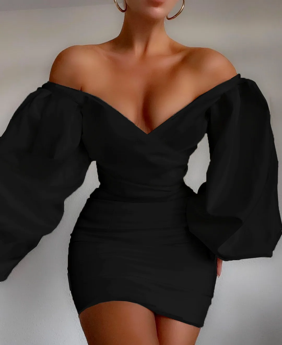 

TRODEAM Fashion Sexy Off The Shoulder V-Neck Dress Women Mini Dress Long Sleeve White Black Elegant Club Party Dress Female 2021