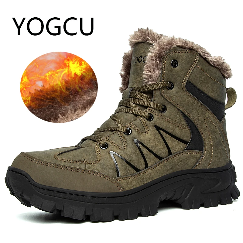 Мужские походные ботинки из натуральной кожи водонепроницаемые зимние меховая