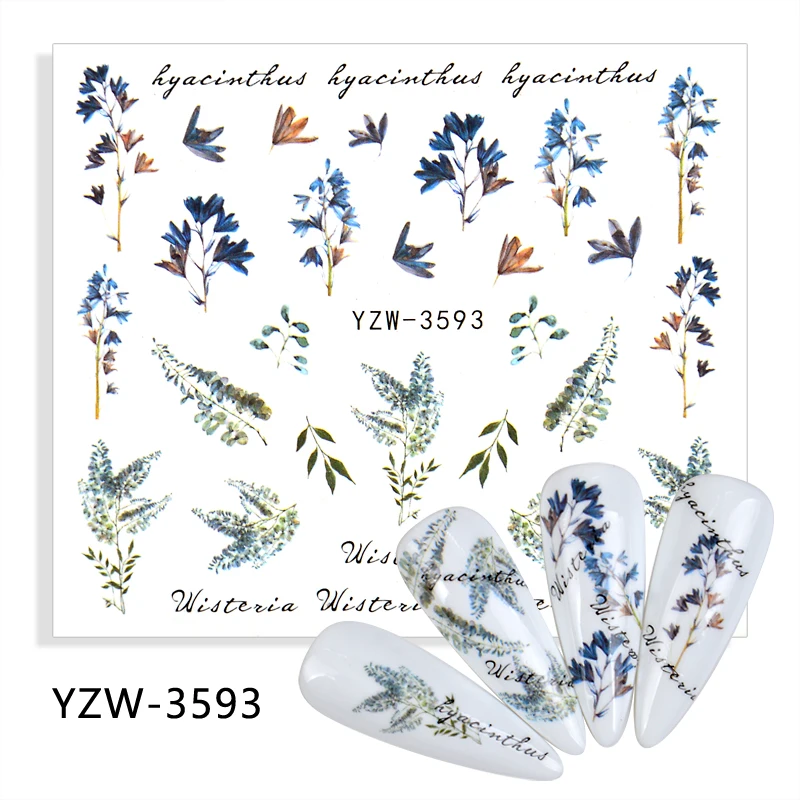 

4 шт/партия яркие цветы серии наклейки для дизайна ногтей Водные Наклейки слайдеры фольга осенний дизайн для маникюра ногтей