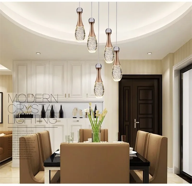 Современная подвесная люстра из хрусталя с пузырчатыми светодиодными ресторанными светильниками для бара, рабочего стола и гостиной.